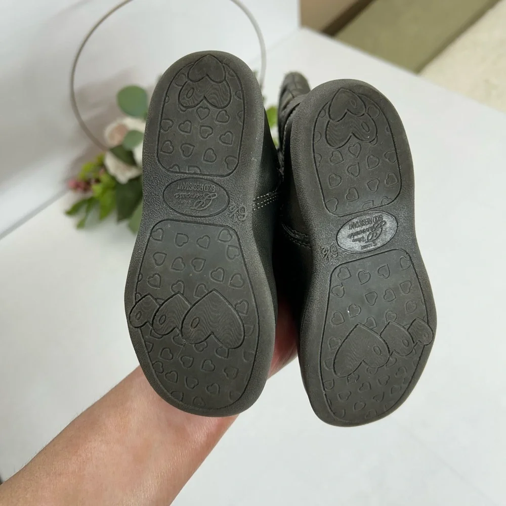 Black Kids Boots with Pink Heart Accents